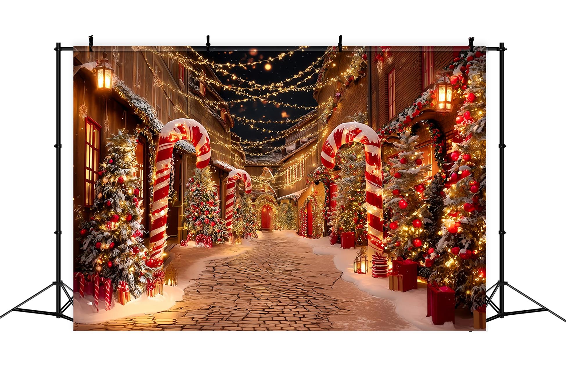 Christmas Village Backdrop Candy Cane Street Christmas Photography Backdrops UK TWW59-95