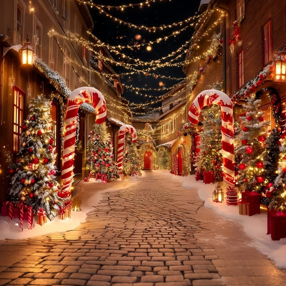 Christmas Village Backdrop Candy Cane Street Christmas Photography Backdrops UK TWW59-95