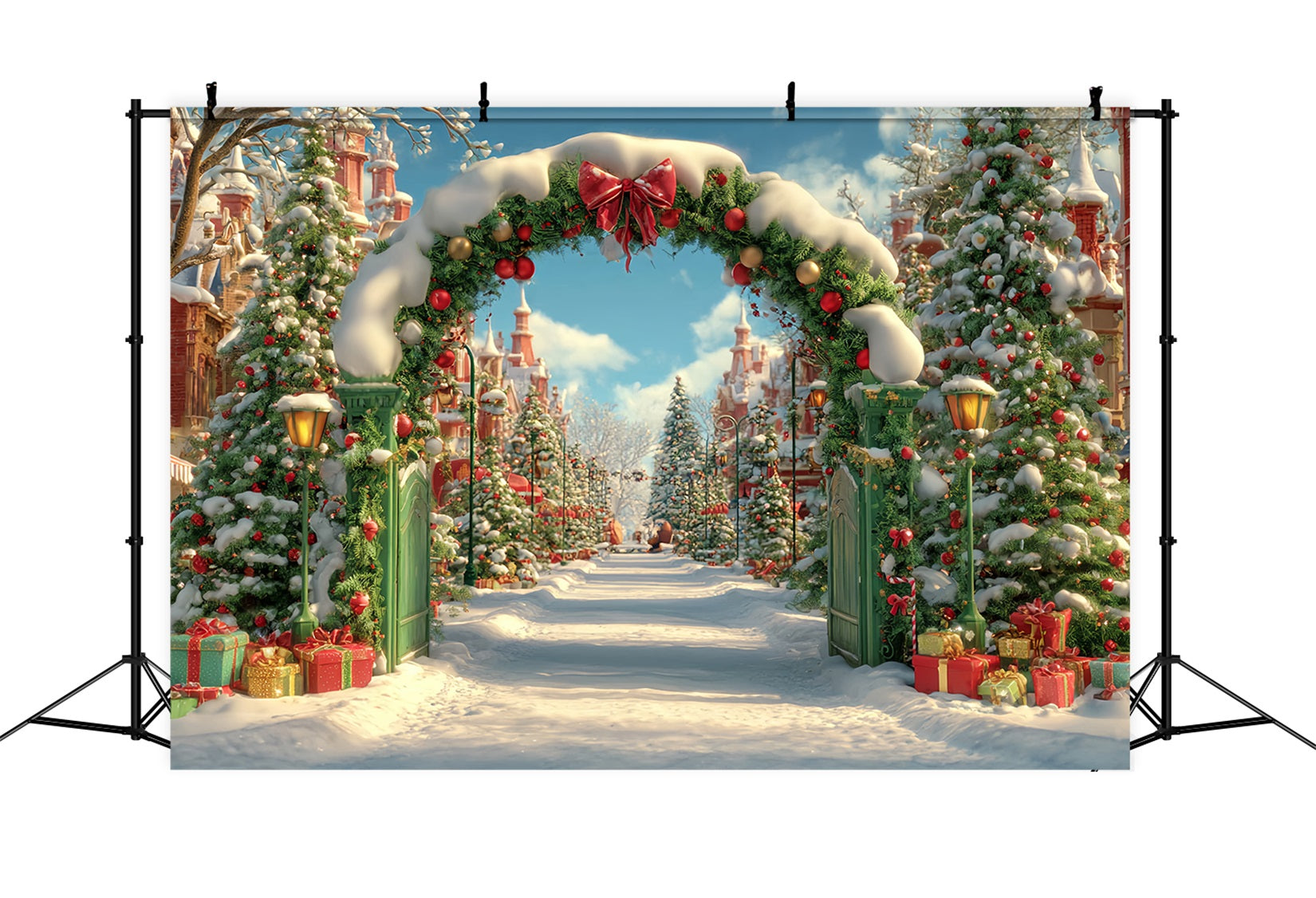 Christmas Country Backdrop Snowy Village Archway Christmas Photo Backdrops UK TWW59-96