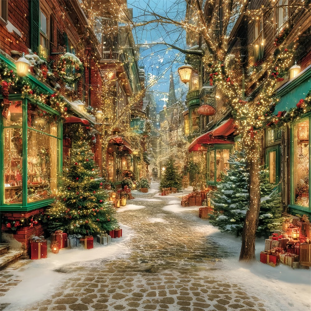Christmas Village Backdrop Sparkling Street Lights Christmas Backdrops for Photos UK TWW59-97