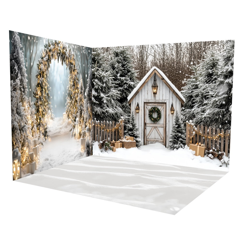 Christmas Photography Backdrops Rustic Cabin Forest Backdrop Room Set UK TWW6-100