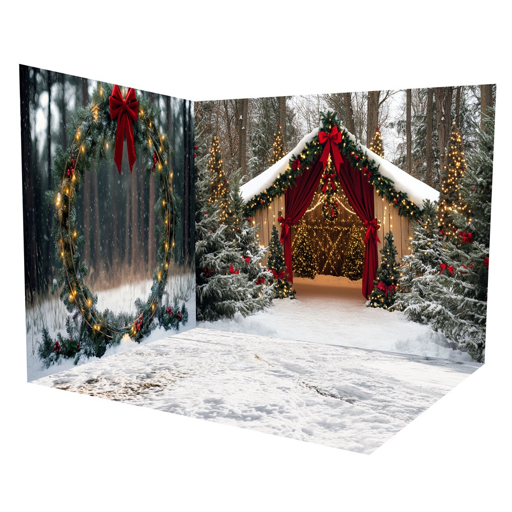 Christmas Photo Backdrop Snowy Pine Festive Tent Backdrop Room Set UK TWW6-101