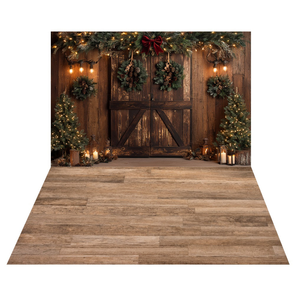 Holiday Barn Door Backdrop+Rustic Plank Floor Backdrop UK TWW6-111