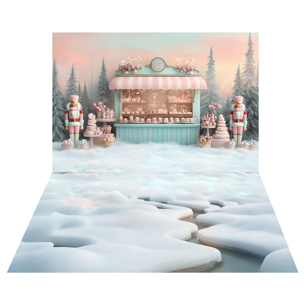 Nutcracker Sweet Shop Backdrop+Frozen Lake Floor Backdrop UK TWW6-112