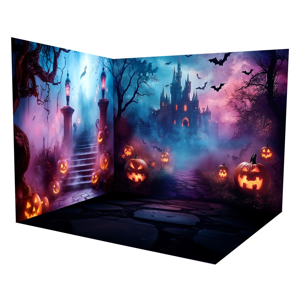 Scary Halloween Backdrops Pumpkin Castle Staircase Backdrop Room Set UK TWW6-116