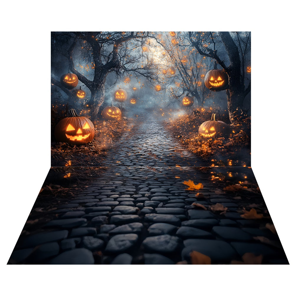 Scary Pumpkin Trail Backdrop+Night Stone Floor Backdrop UK TWW6-125