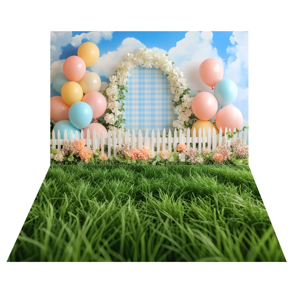 Pastel Garden Party Backdrop+Fresh Grass Floor Backdrop UK TWW6-129