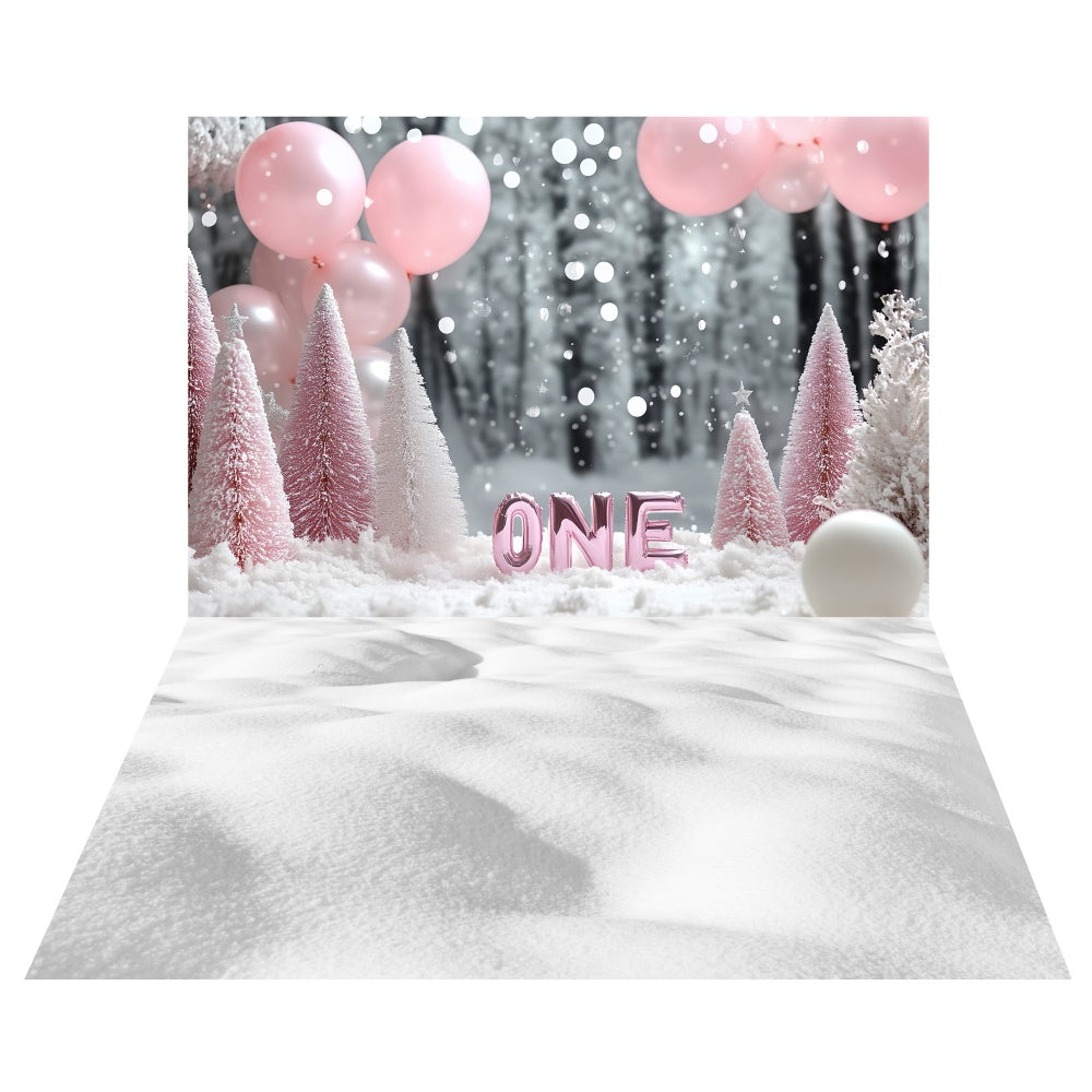 Frozen Pink Birthday Backdrop+White Snow Floor Backdrop UK TWW6-132