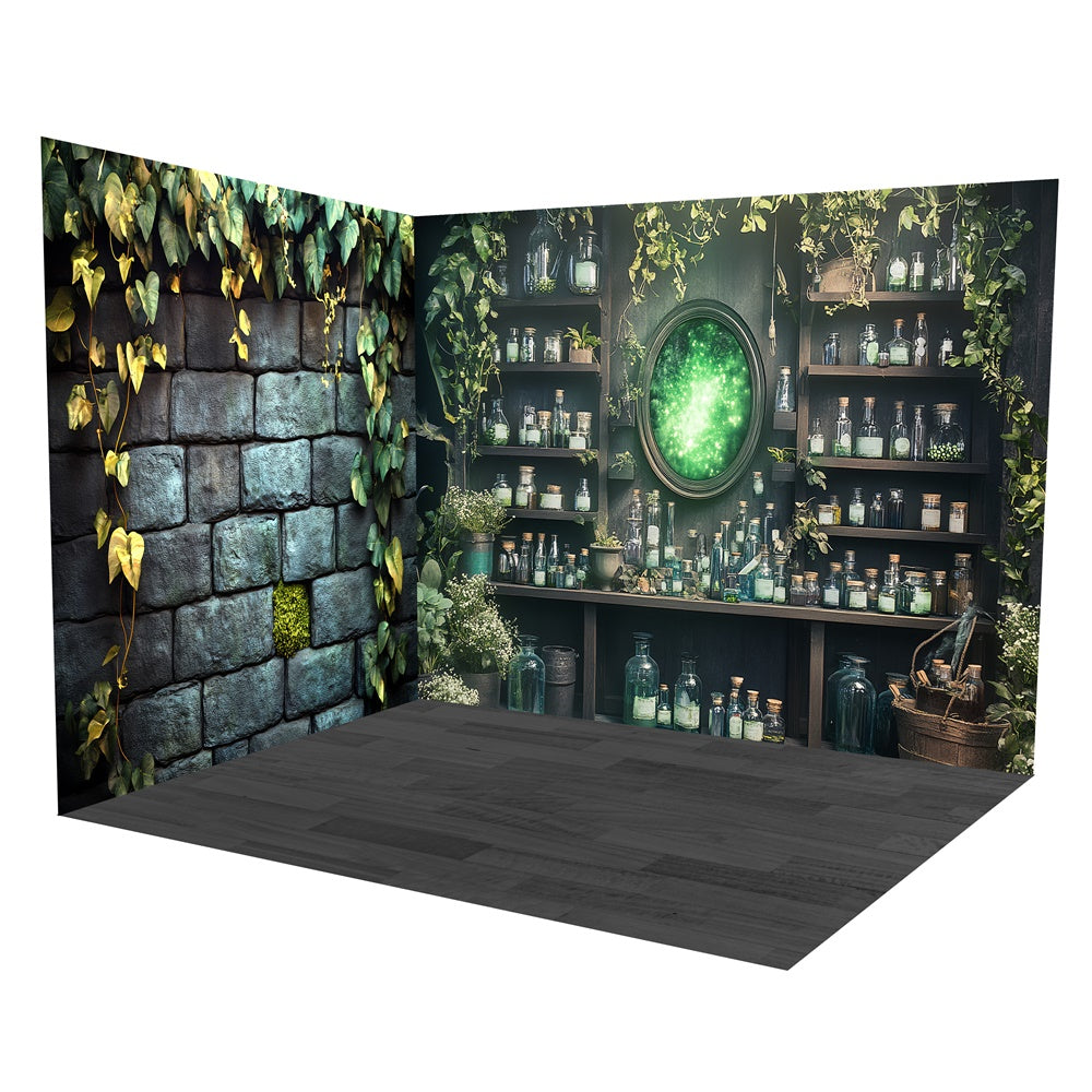 Halloween Photo Backdrop Magic Bottles Ivy Wall Backdrop Room Set UK TWW6-48