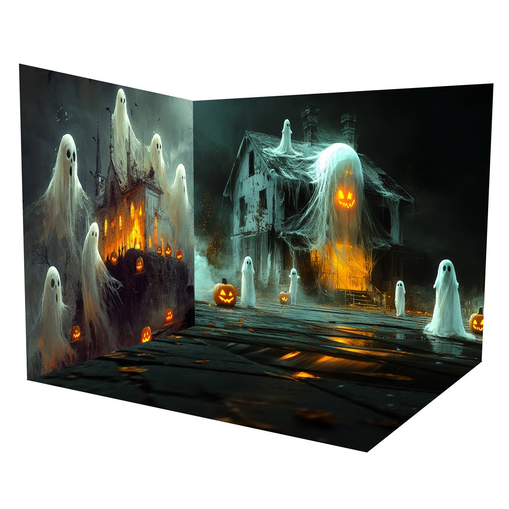 Scary Halloween Backdrop Floating Ghosts Pumpkin Backdrop Room Set UK TWW6-50