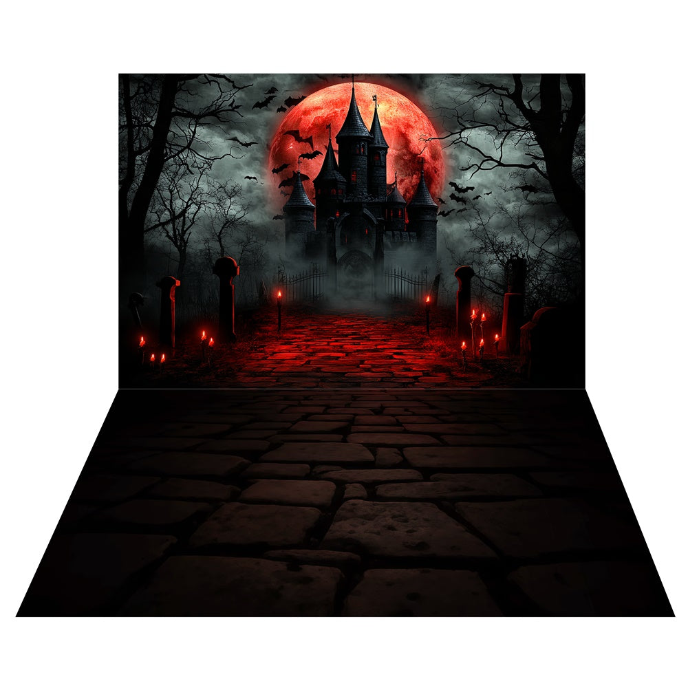 Blood Moon Castle Backdrop+Cobble Stone Floor Backdrop UK TWW6-51