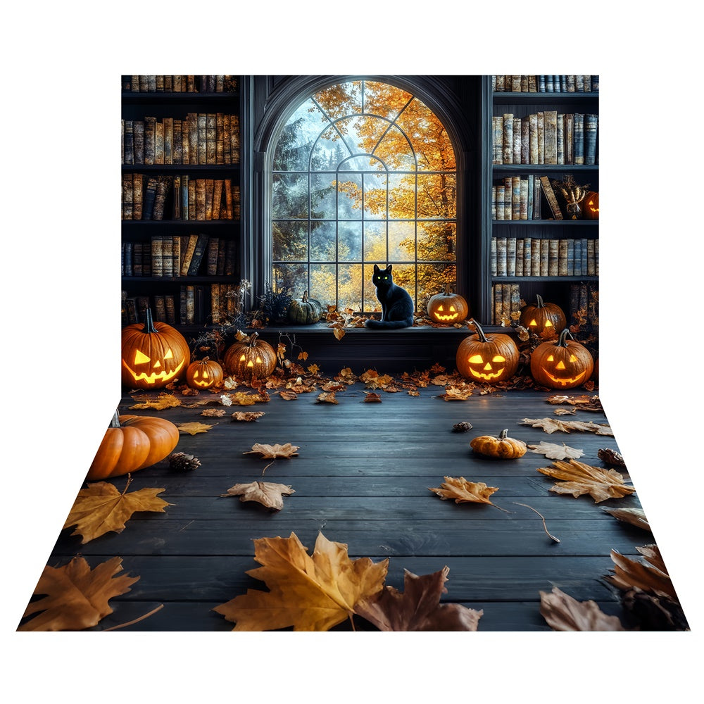 Spooky Library Window Backdrop+Fallen Leaves Floor Backdrop UK TWW6-52
