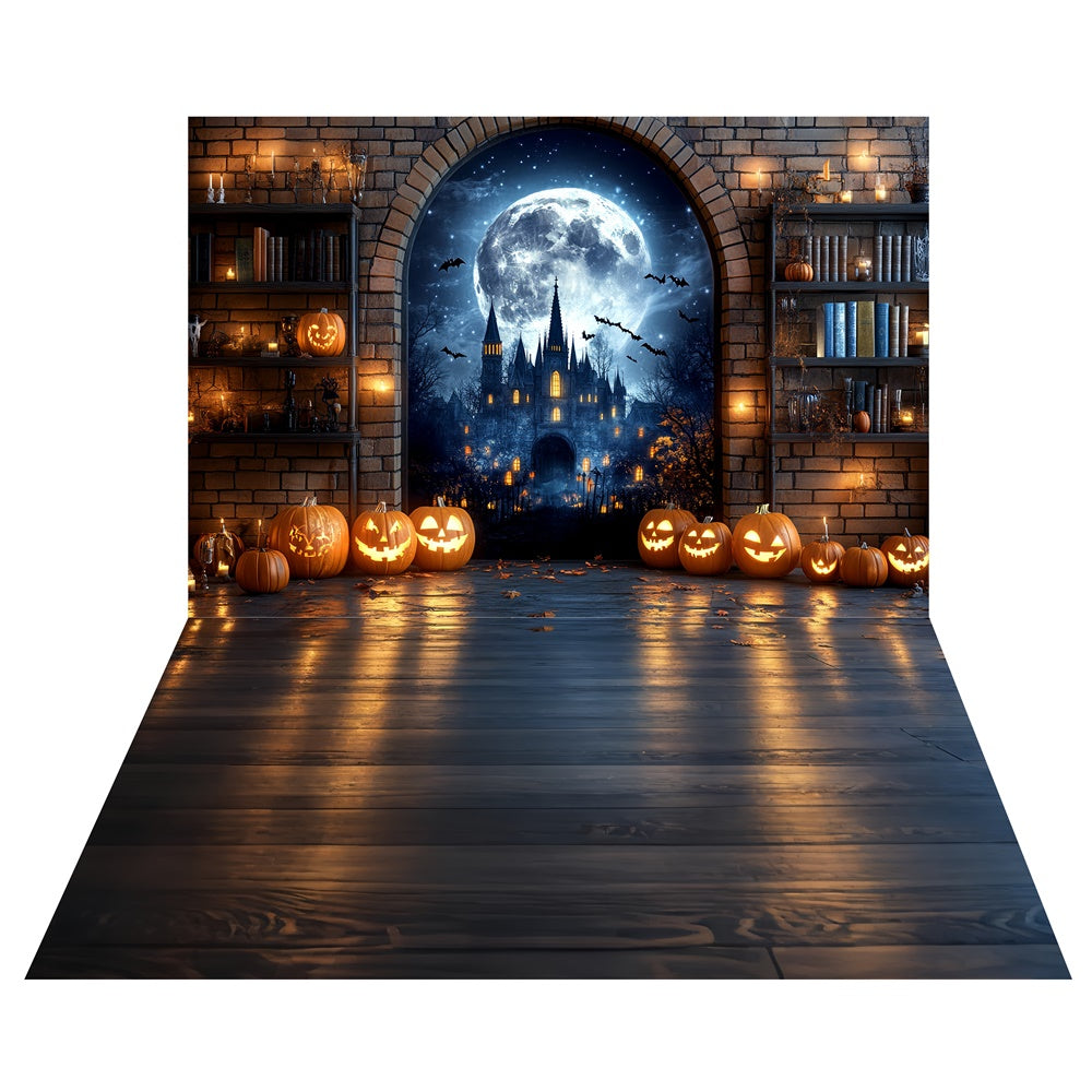 Pumpkin Book Nook Backdrop+Candlelit Oak Floor Backdrop UK TWW6-58