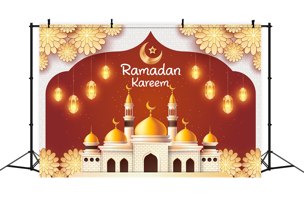 Ramadan Backdrops Golden Crescent Mosque Glow Backdrop UK XY2-103