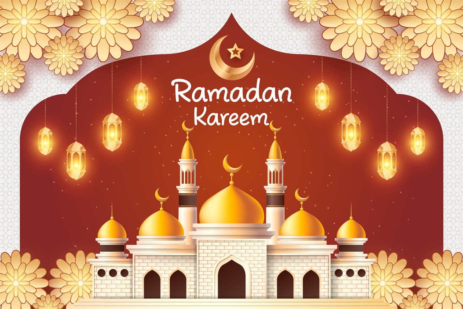 Ramadan Backdrops Golden Crescent Mosque Glow Backdrop UK XY2-103