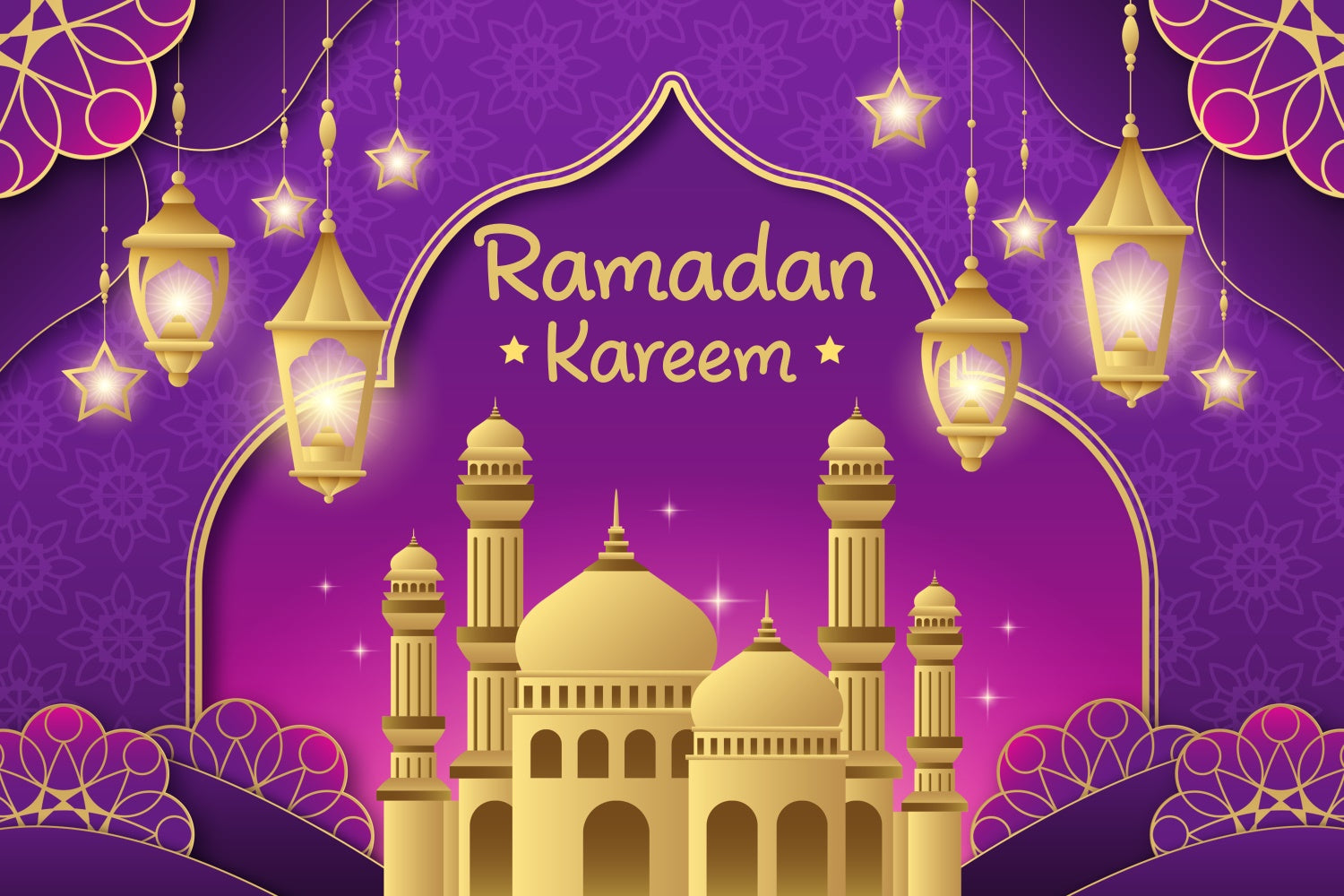 Ramadan Backdrops Royal Purple Gold Ramadan Backdrop UK XY2-105