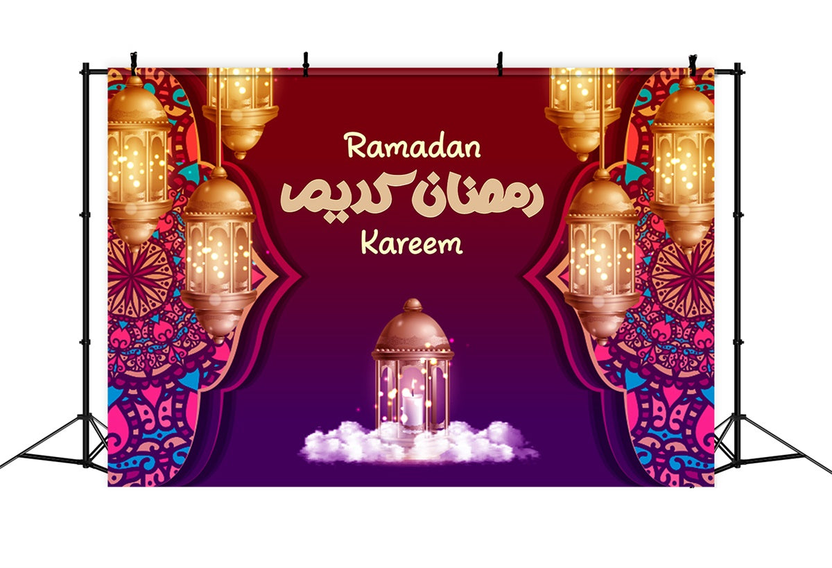 Ramadan Backdrops Deep Red Lantern Glow Backdrop UK XY2-106