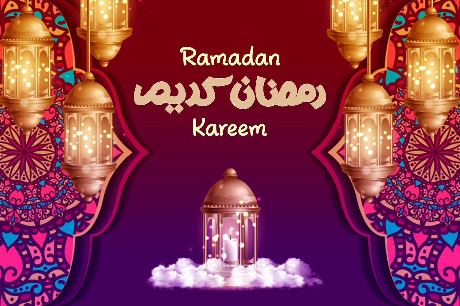 Ramadan Backdrops Deep Red Lantern Glow Backdrop UK XY2-106