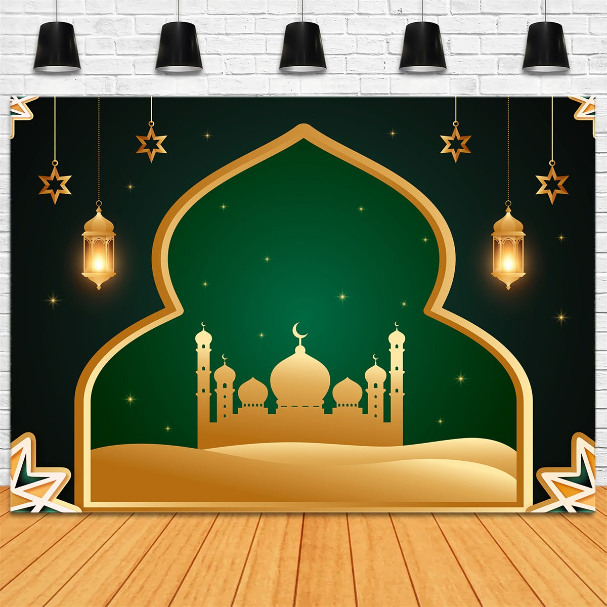 Ramadan Backdrops Gold Framed Starry Mosque Backdrop UK XY2-108