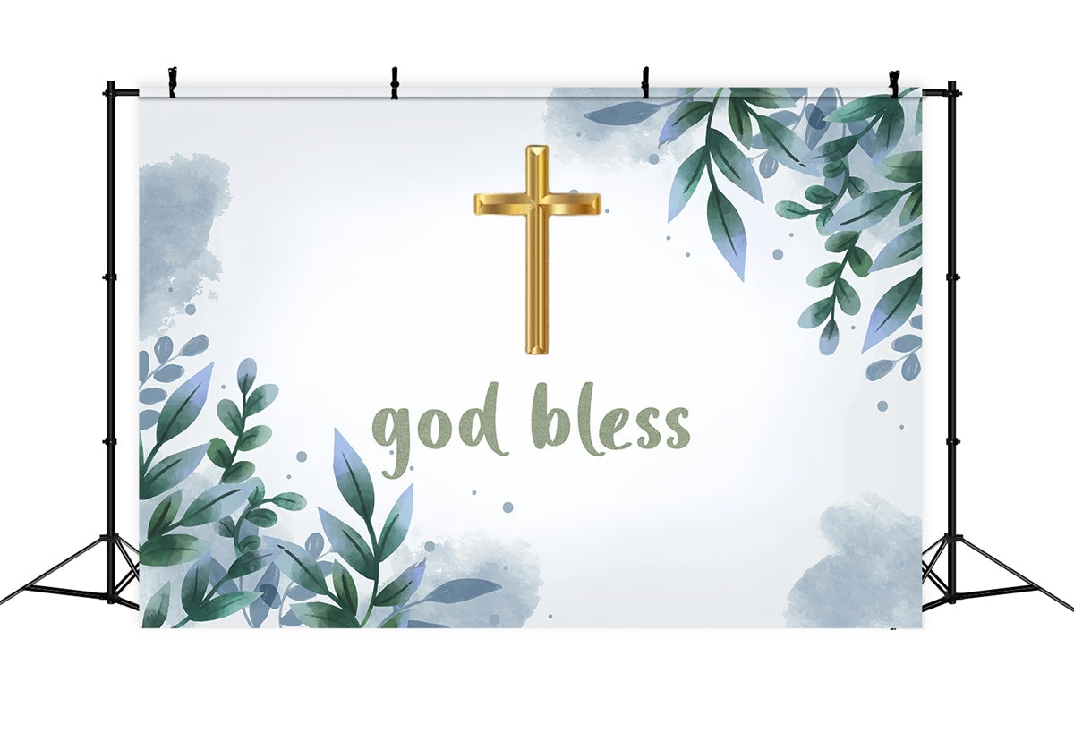 Baptism Backdrop Watercolor Greenery Gold Cross Backdrop UK XY2-113