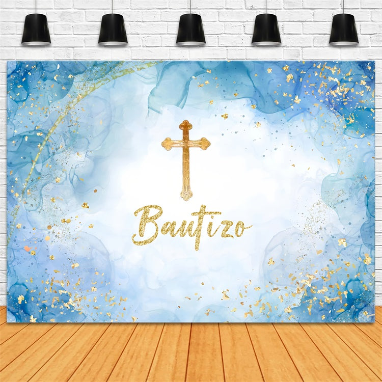 Baptism Photo Backdrop Royal Blue Gold Cross Backdrop UK XY2-115