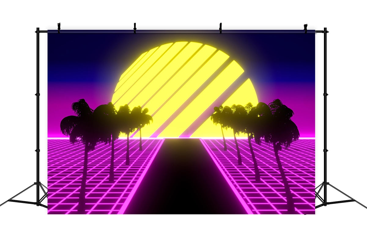 Dance Photo Backdrop Neon Glow Palm Tree Road Backdrop UK XY2-122