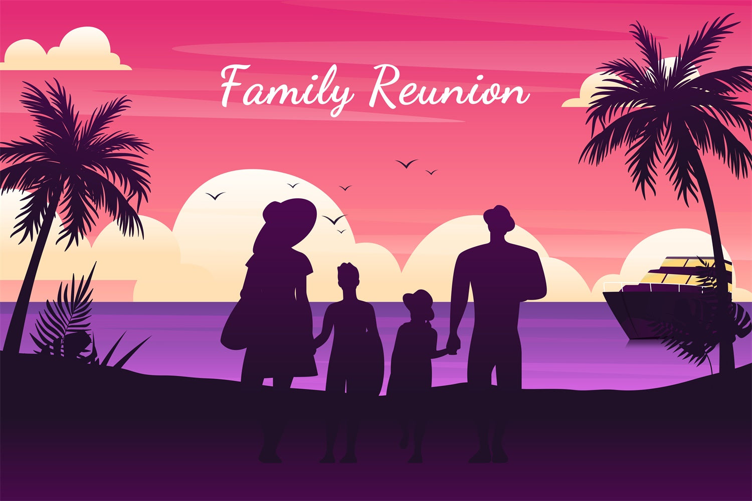 Family Reunion Backdrop Silhouette Family Sunset Reunion Backdrop UK XY2-125