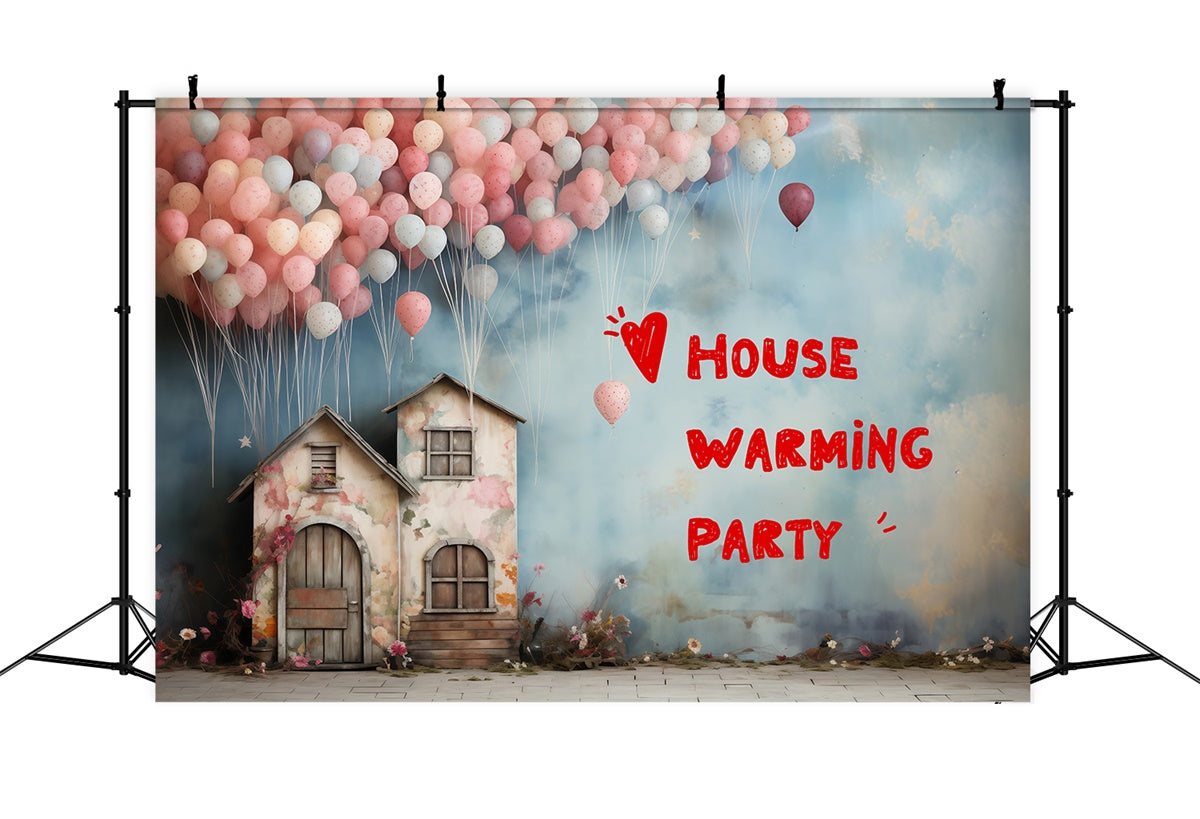 Housewarming Backdrop Dreamy Pastel Balloon Cottage Backdrop UK XY2-128