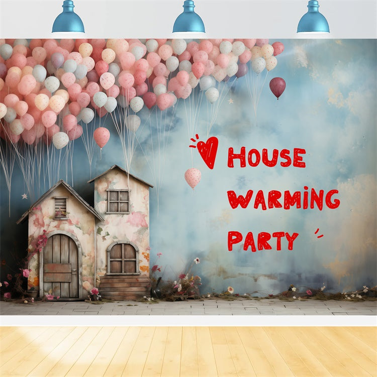 Housewarming Backdrop Dreamy Pastel Balloon Cottage Backdrop UK XY2-128