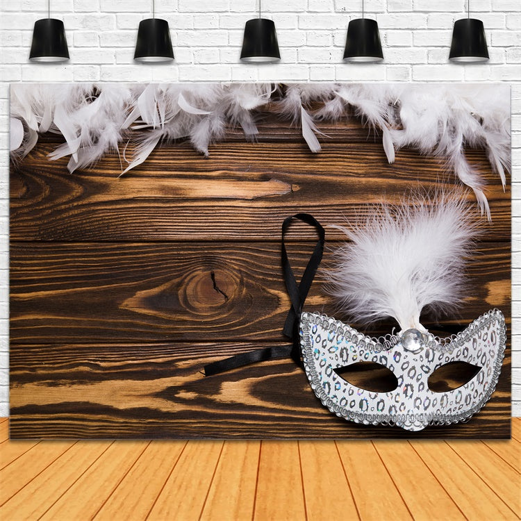 Masquerade Photo Backdrop Graceful Silver Feather Mask Backdrop UK XY2-137