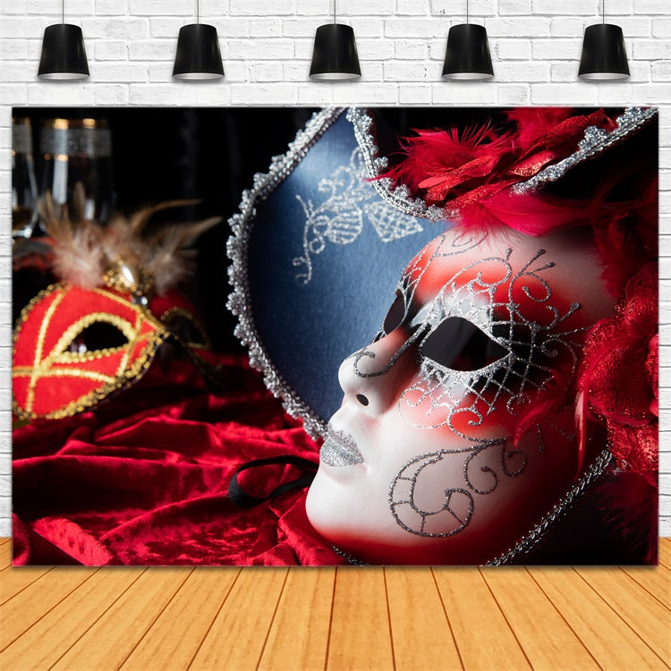 Masquerade Backdrop Luxurious Feathered Mask Celebration Backdrop UK XY2-138