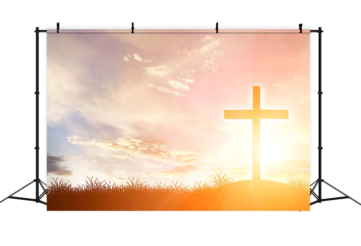 Memorial Backdrop Sunrise Cross Hopeful Glow Backdrop UK XY2-143