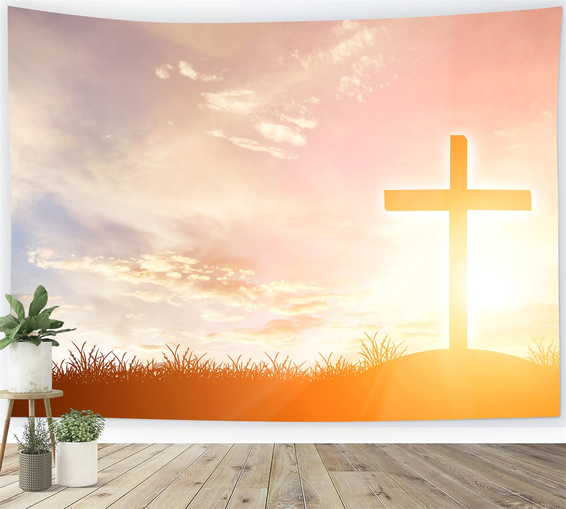 Memorial Backdrop Sunrise Cross Hopeful Glow Backdrop UK XY2-143