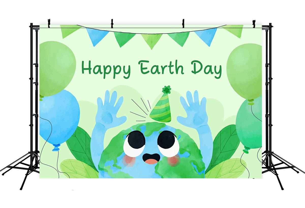 Happy Earth Day Backdrop Green Cartoon Celebration Backdrop UK XY2-15