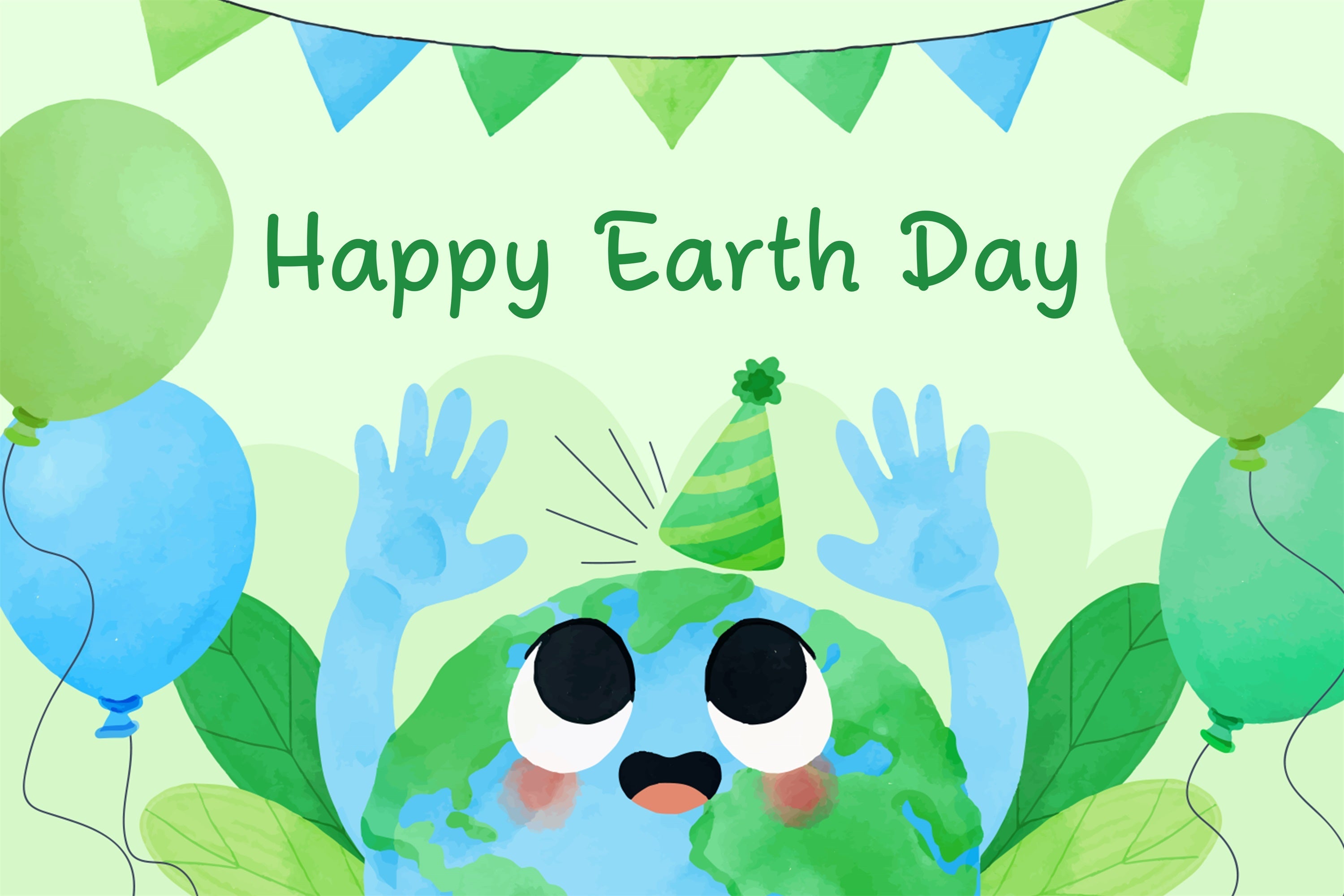 Happy Earth Day Backdrop Green Cartoon Celebration Backdrop UK XY2-15