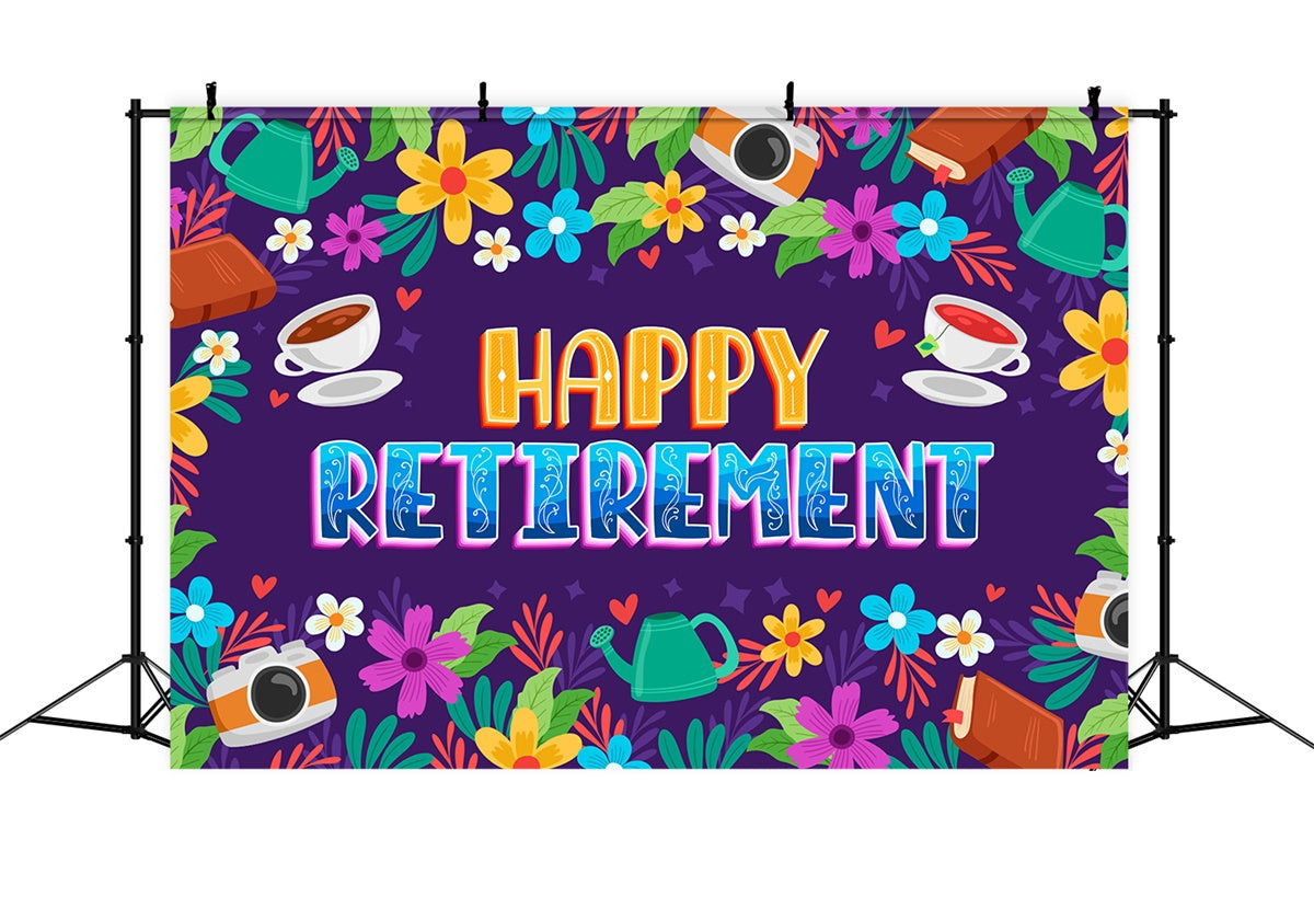 Retirement Backdrops Bright Floral Happy Retirement Backdrop UK XY2-152