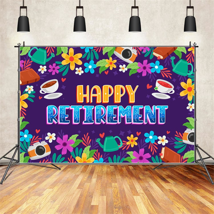 Retirement Backdrops Bright Floral Happy Retirement Backdrop UK XY2-152