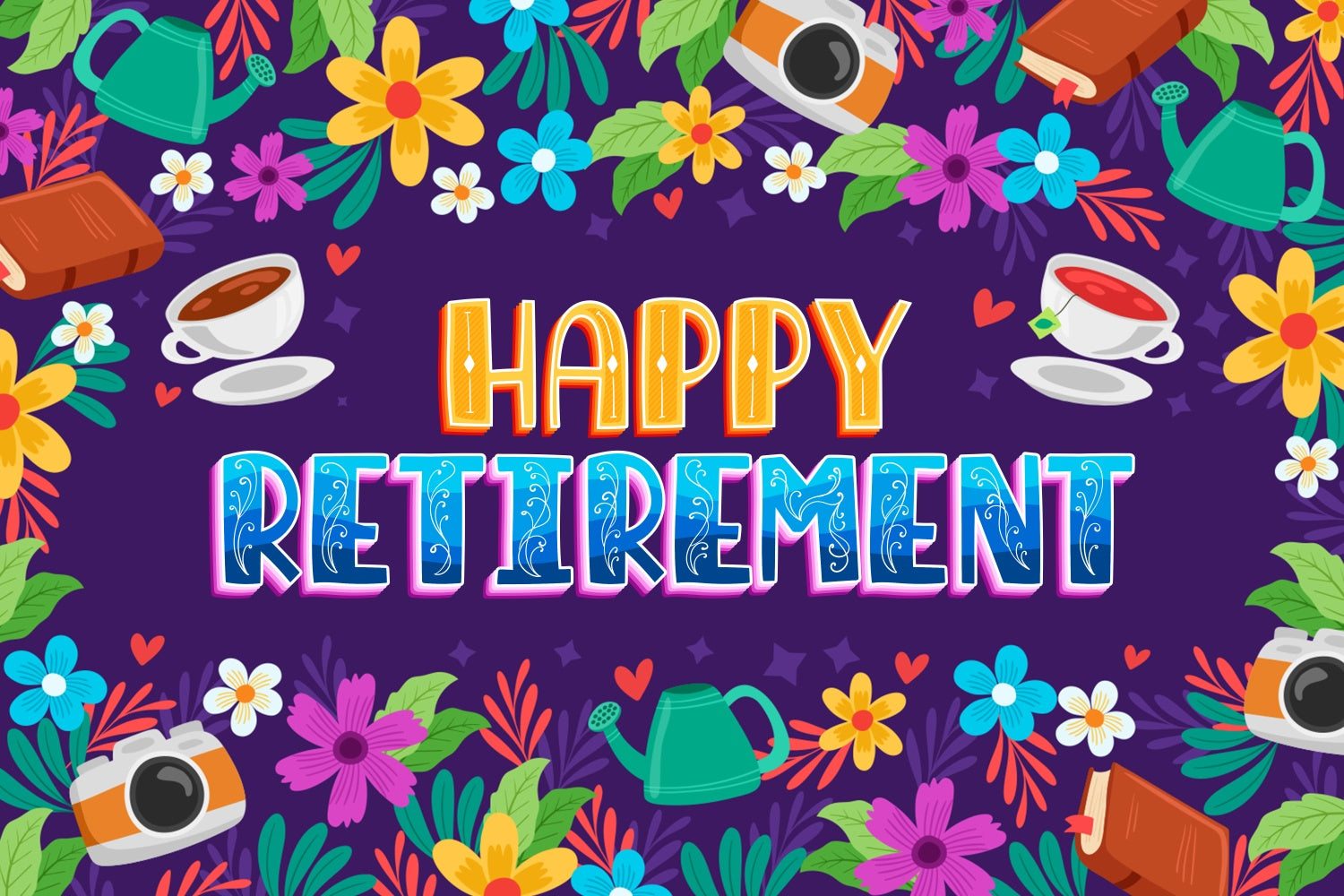 Retirement Backdrops Bright Floral Happy Retirement Backdrop UK XY2-152