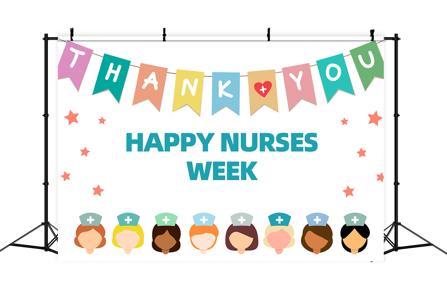 Thank You Backdrop Cute Cartoon Nurses Festive Backdrop UK XY2-157