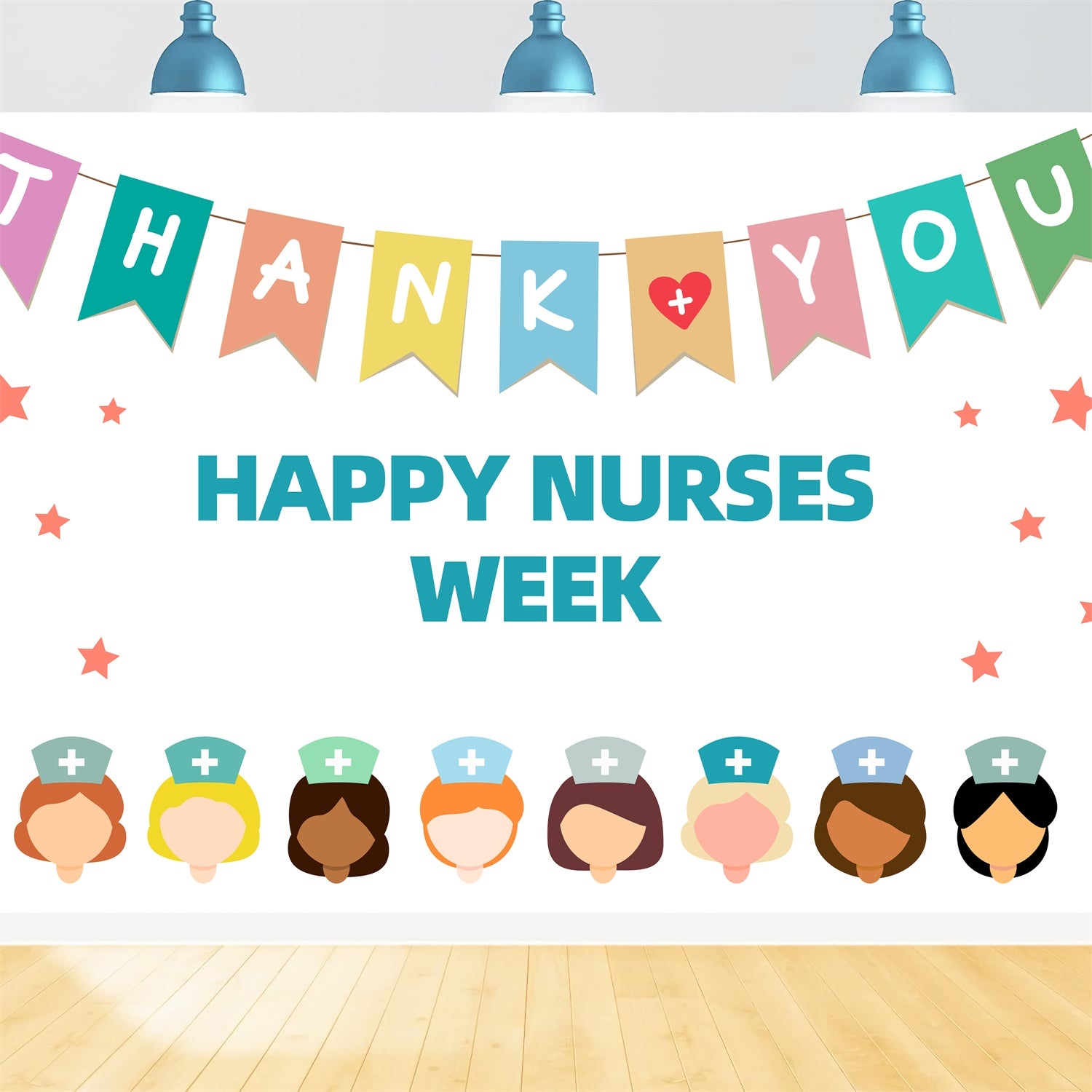 Thank You Backdrop Cute Cartoon Nurses Festive Backdrop UK XY2-157