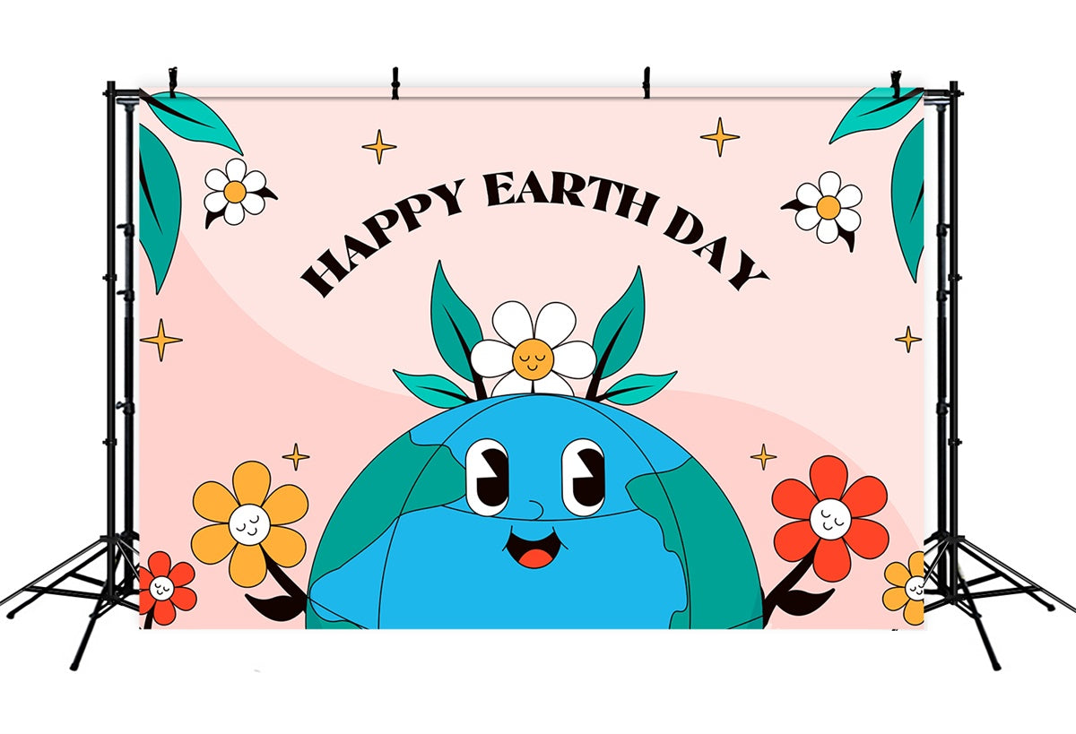 Happy Earth Day Backdrop Adorable Earth with Flowers Backdrop UK XY2-19