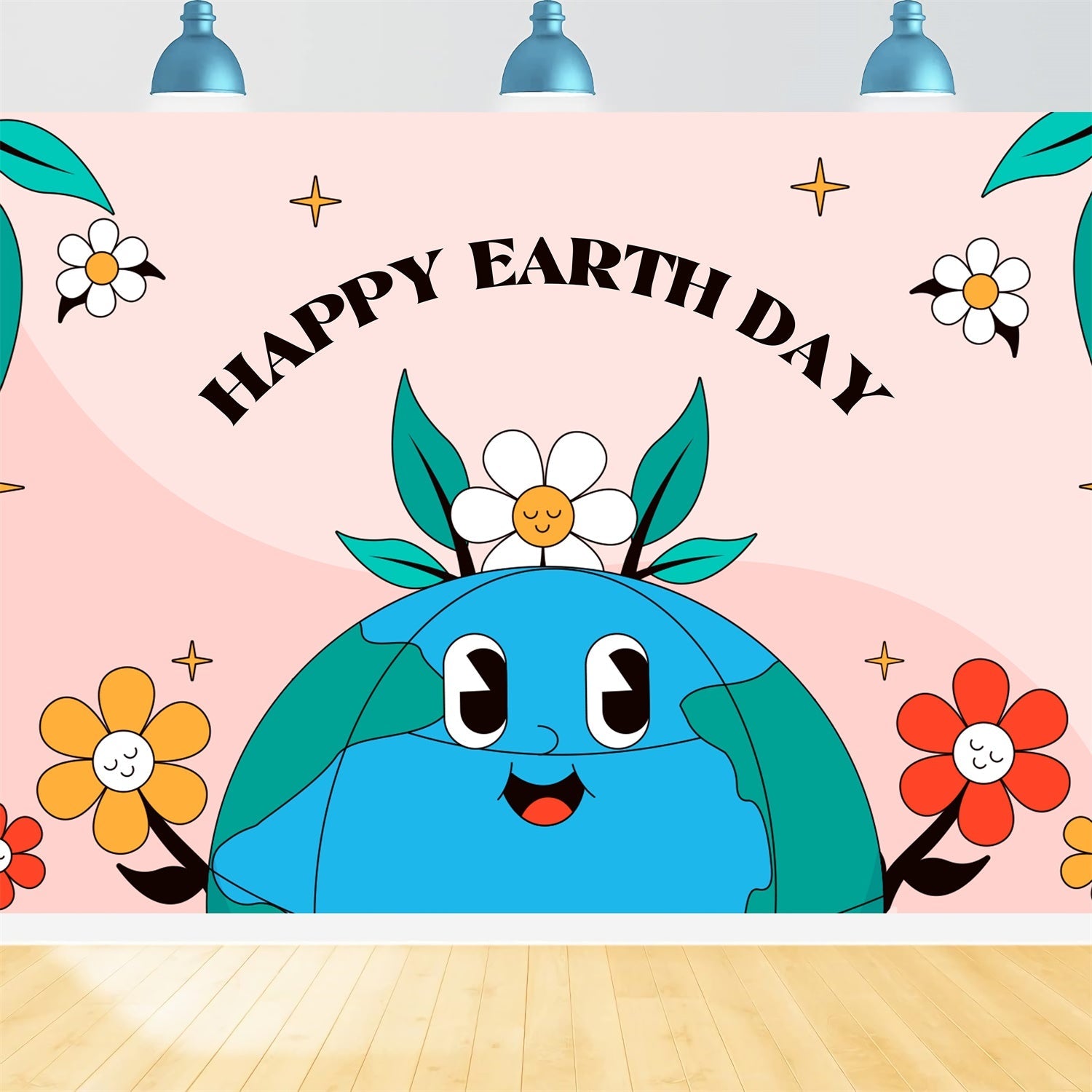 Happy Earth Day Backdrop Adorable Earth with Flowers Backdrop UK XY2-19