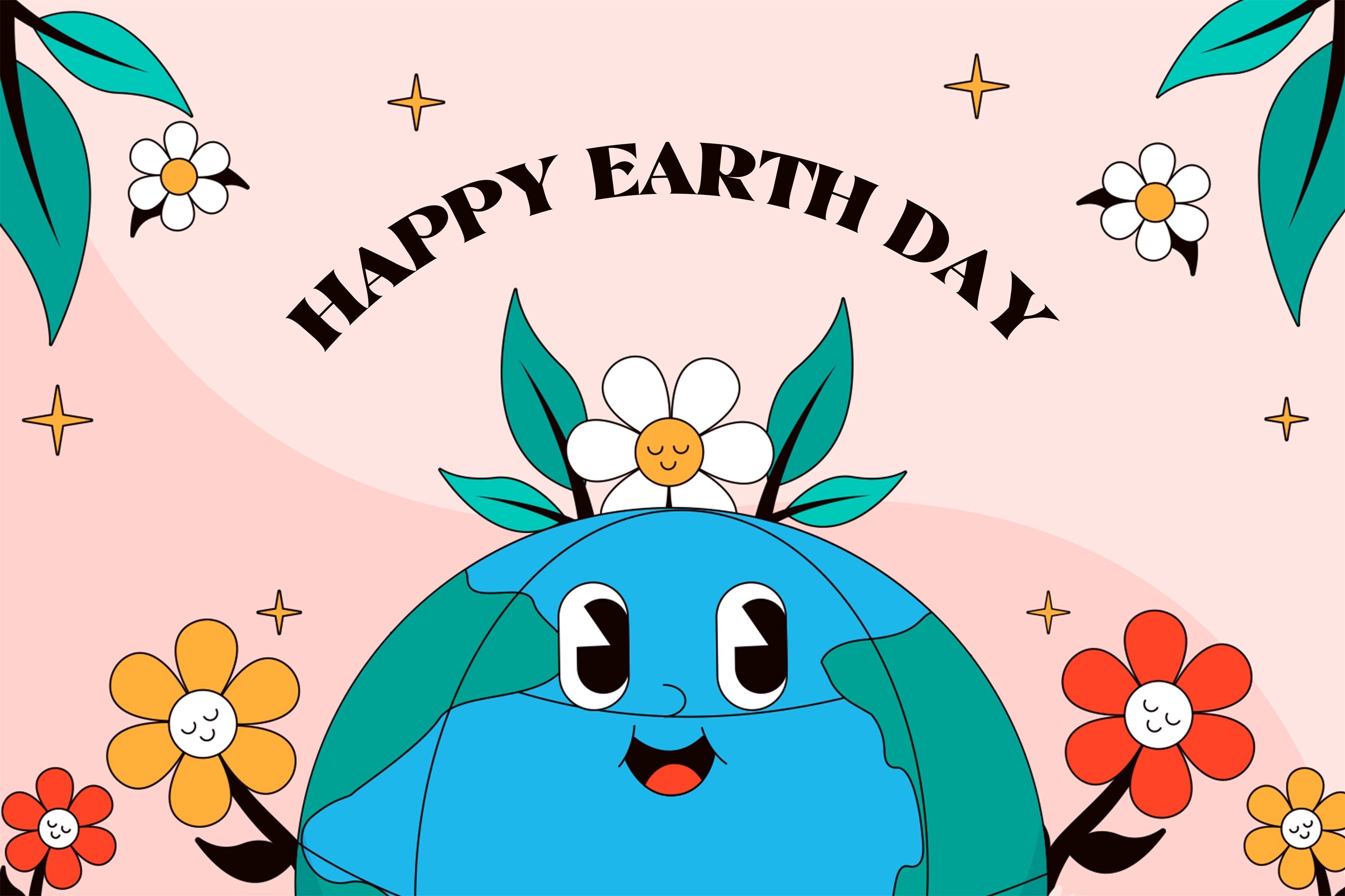 Happy Earth Day Backdrop Adorable Earth with Flowers Backdrop UK XY2-19