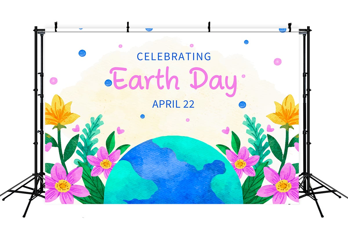 Happy Earth Day Backdrop Cute Floral Earth Day Theme Backdrop UK XY2-20