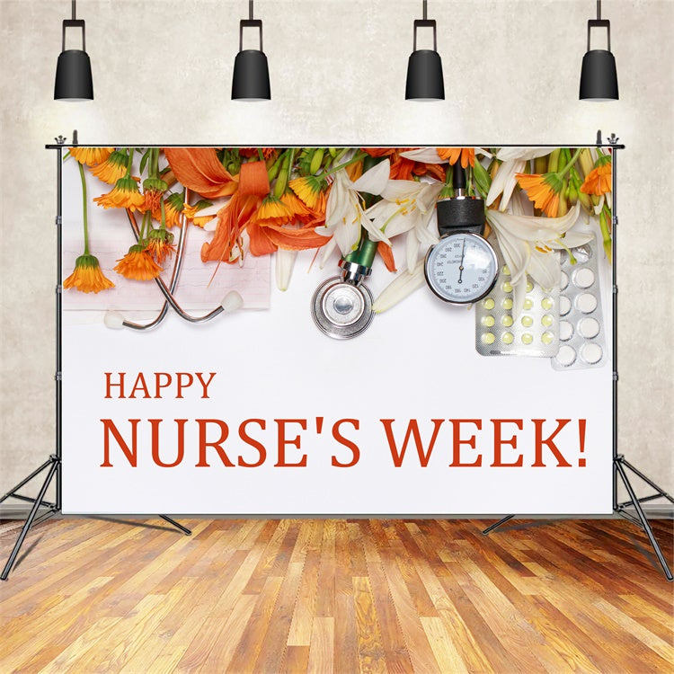 National Nurses Day Backdrop Orange Blossoms Medical Tools Backdrop UK XY2-41