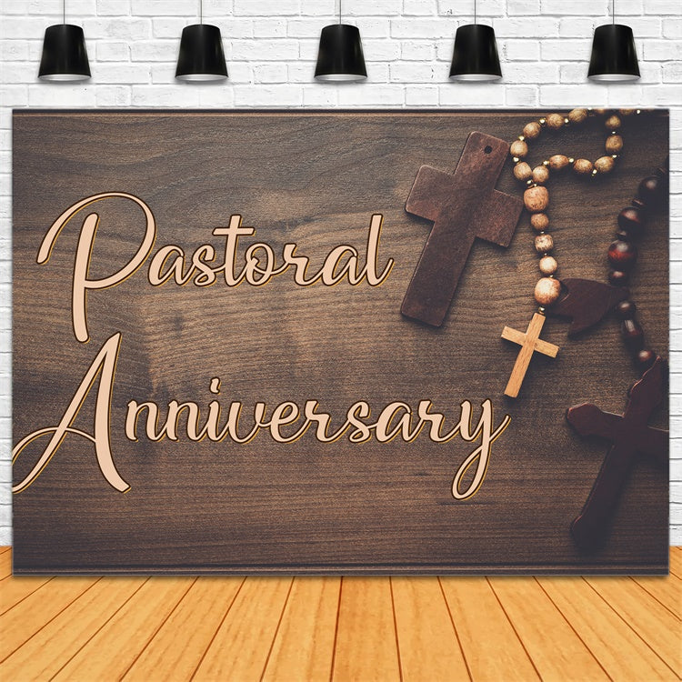 Pastor Appreciation Backdrop Rustic Wooden Cross Necklace Backdrop UK XY2-47