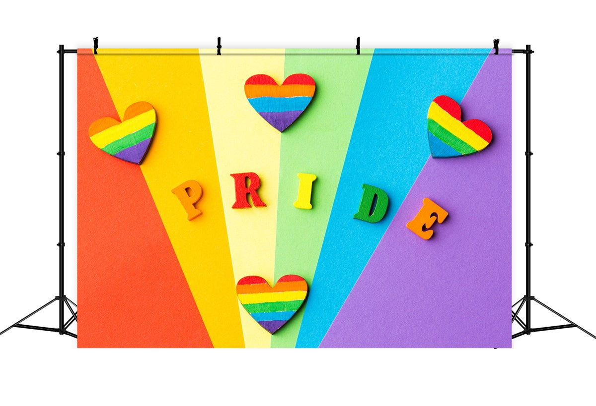 Pride Backdrop Wooden Rainbow Hearts Pride Letters Backdrop UK XY2-54