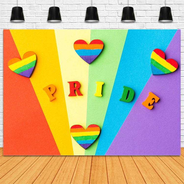 Pride Backdrop Wooden Rainbow Hearts Pride Letters Backdrop UK XY2-54