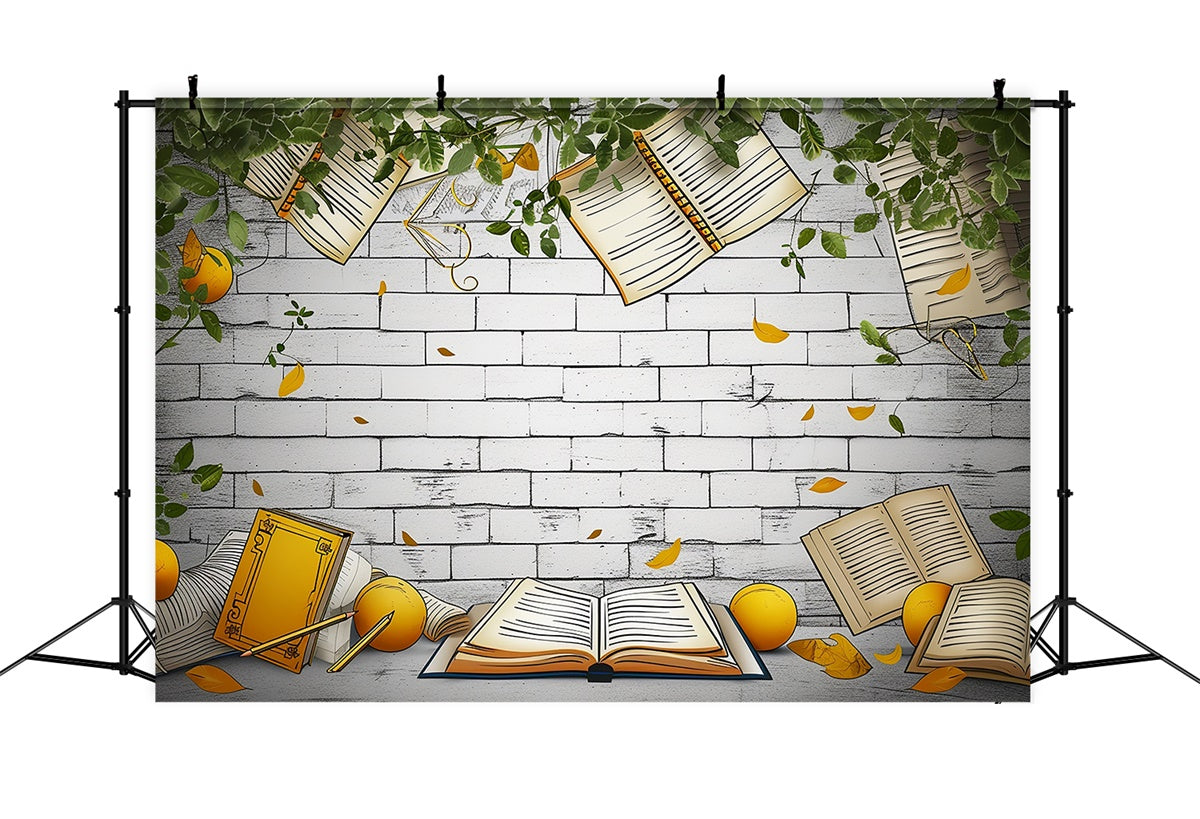 World Book Day Backdrop Floating Books Brick Wall Backdrop UK XY2-62