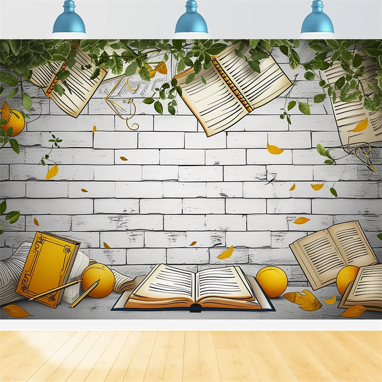 World Book Day Backdrop Floating Books Brick Wall Backdrop UK XY2-62